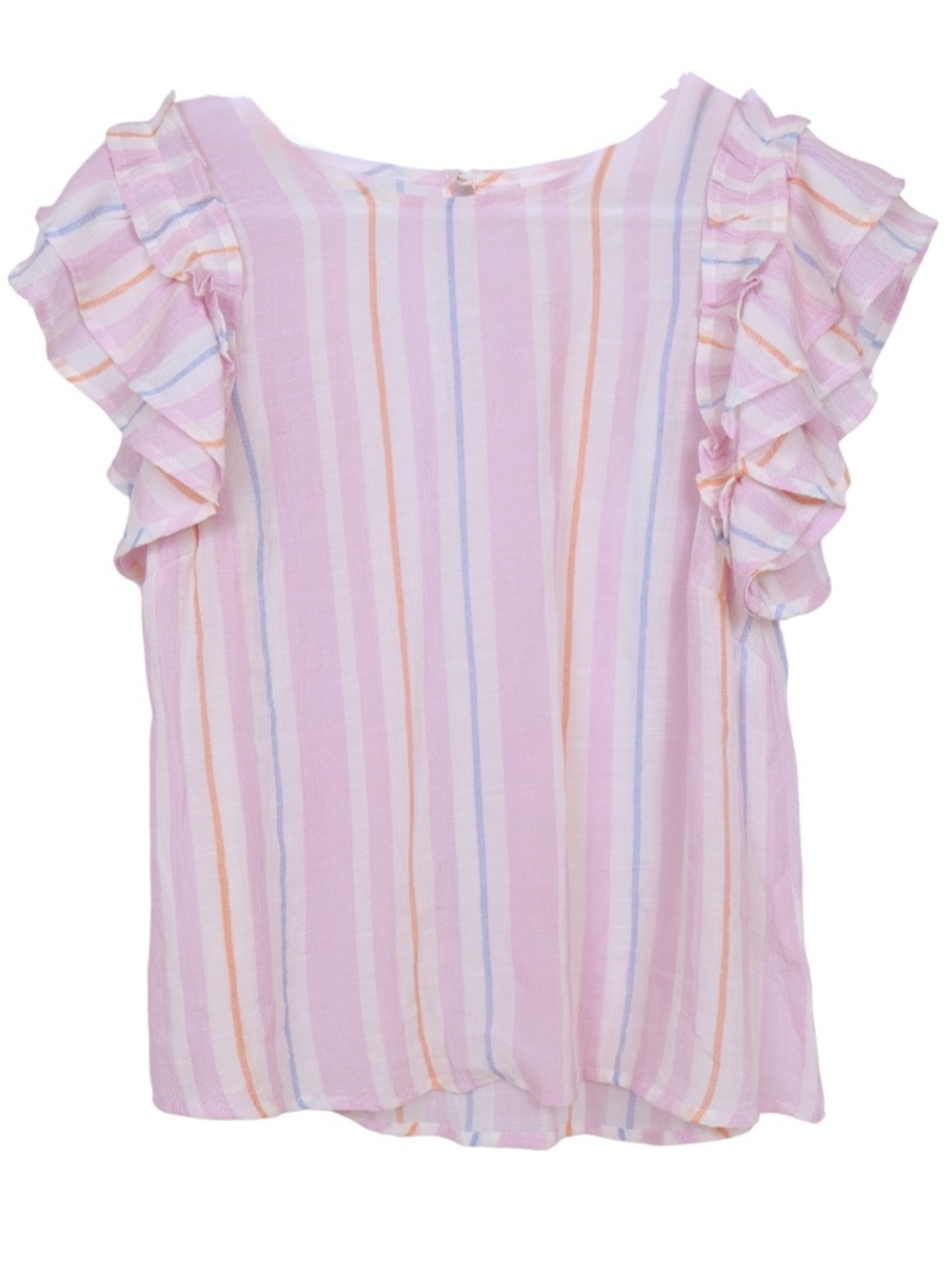 Blu Pepper Pink Stripe Ruffle Sleeve Blouse Medium Pastel Spring Cottagecore